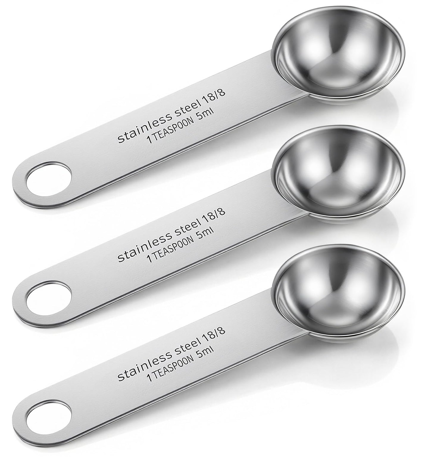 3PCS 1 Teaspoon Scoop, Teaspoon Measuring Spoon Stainless Steel, Dishwasher Safe for Baking, Coffee, Tea & Kitchen (5ml)