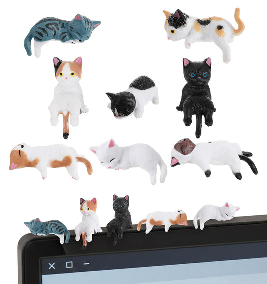 ValueBargain 8Pcs Cat Figurine, Cute Mini Resin Cat Figurine Accessories for Car Dashboard Decorations & Computer Monitor Decor, Adorable Small for Office Car Home Decor, for Cats Lovers