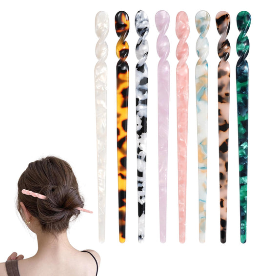 8 Pack Chinese Hair Pin, Hair Chopsticks, Hairs Stick Pin with Vintage Leopard Print for Women with Thick, Long, buns, Hairstyle (Multi-colored)