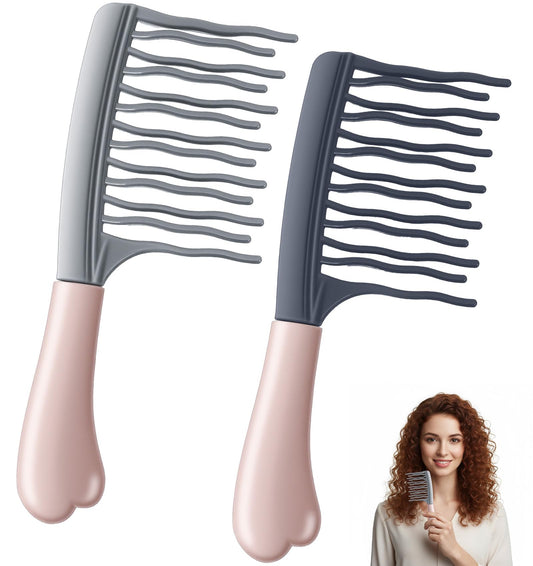2 Pack Wide Tooth Detangling Hair Brush for Curly Hair, Double-Layer Wavy Teeth Comb with Ergonomic Handle, Anti-Static Nylon Brush for Wet & Dry Long Hair, Portable Travel