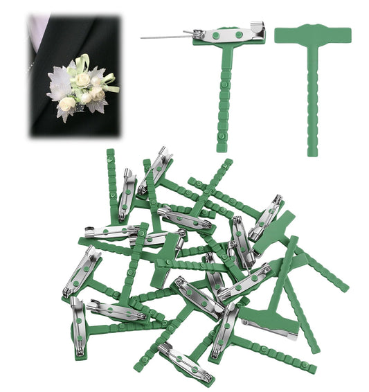 20Pcs Boutonniere Pin, Green T-Shaped Boutonniere Clip for Men