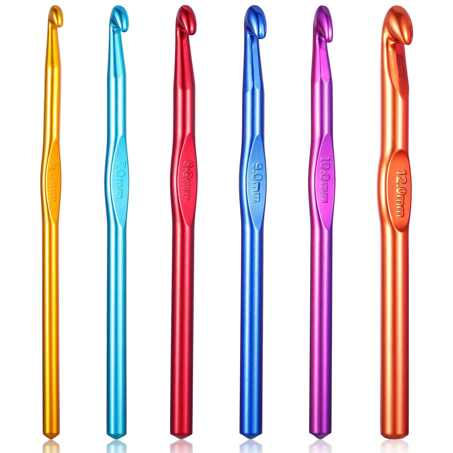Oruola 6pcs Large Crochet Hooks,Metal Crochets Hook,6mm,7mm, 8mm, 9mm,10mm,12mm Crochet Hook,Ergonomic Crochets Hooks for Chunky Yarn Multicolor