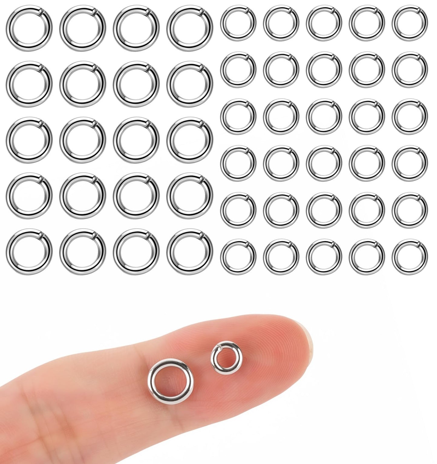 50Pcs Jump Rings Jewellery Making, 2 Size Silver Locking Jump Ring