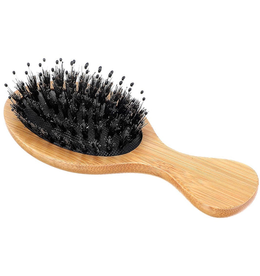 Portable Hair Brush, Mini Boar Bristle Hair Brush, Portable Hair Brush for Children for Travel Home Detangling Massage Makeup, Compact Small Travel Brush for Women Men Children All Hair Types