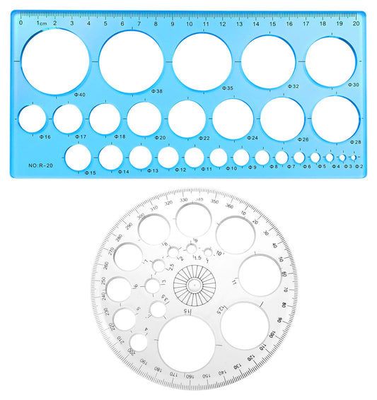 2 Pcs Circle Stencil, Circle Template for Drawing, 360° Round Circles Ruler