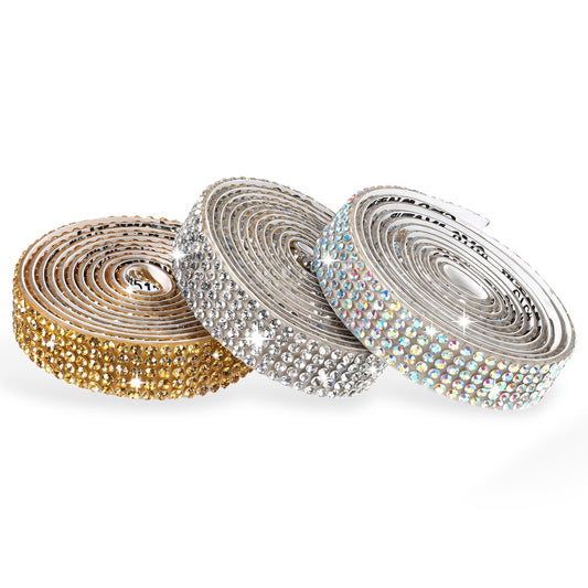 Oruola 3Rolls Rhinestone Strips,Self Adhesive Rhinestone Ribbon,Width 1.1cm/0.43 in Rhinestone Tape for DIY Arts Crafts,Wedding Party Decor,Car Phone Decoration(3 Colors,Each Roll 1 Yard)