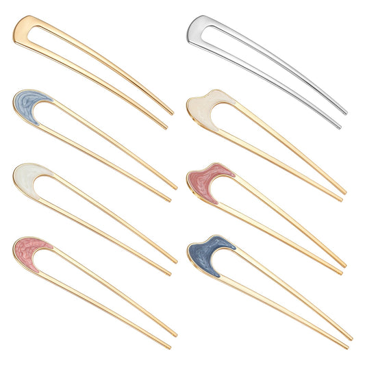 Oruola 8pcs French Twist Hair Pin,Metal U Shaped French Pins Hair,French Hair Pins for Women Girls,Hair Fork for Updo Chignon,Elegant Hair,Vintage French Hair Pins With different patterns