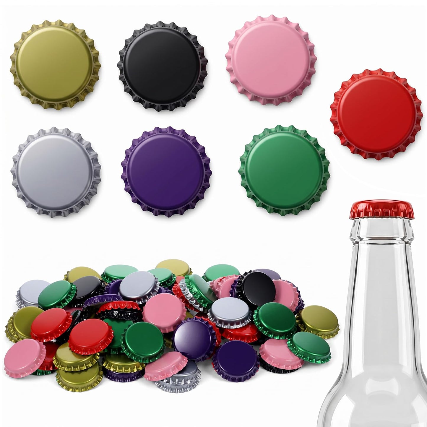 Elegaperma 105 Pcs Beer Bottle Caps with PE Sealing Gasket,26mm Bottle Caps