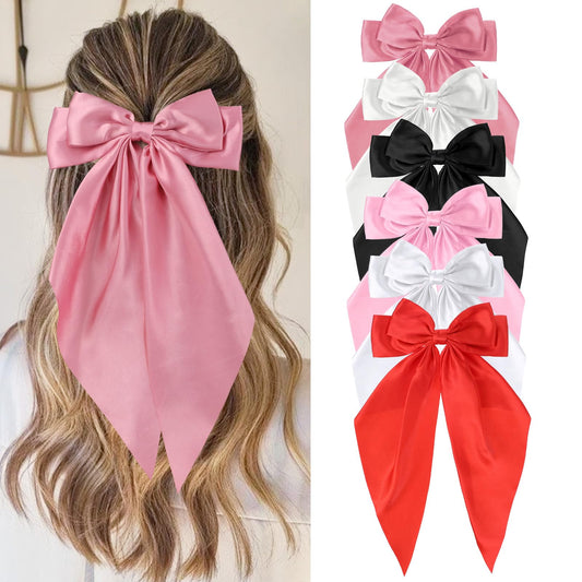 Hair Bows for Women, 6 Pcs 34-cm Hair Bow Clip - Silk Long Hairbows for Girls & Women, Wedding, Birthday & Parties (Multicolor)