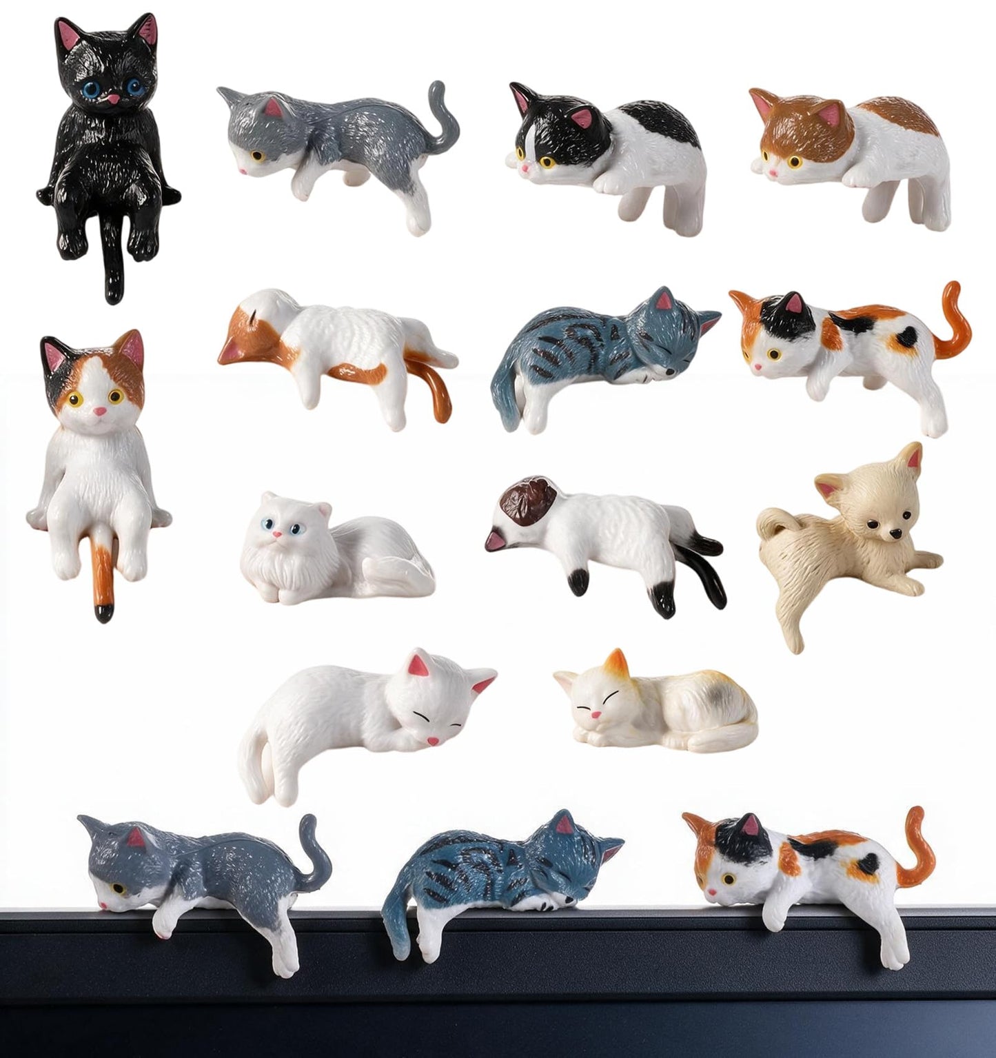 13Pcs Cat Figures, Resin Mini Cat Ornaments for Car Dashboard, Desk Monitor
