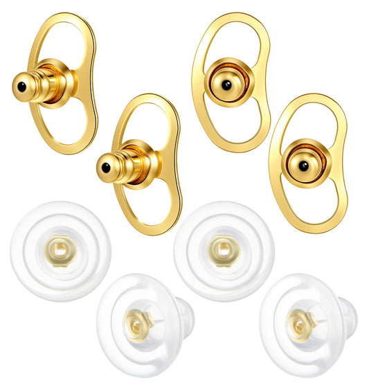Thrymme 8 Pcs Earring Backs for Droopy Ears, Earring Lifters Backs Replacements for Studs, Zinc Alloy & Copper Earrings Back (Gold, 13.5 cm)