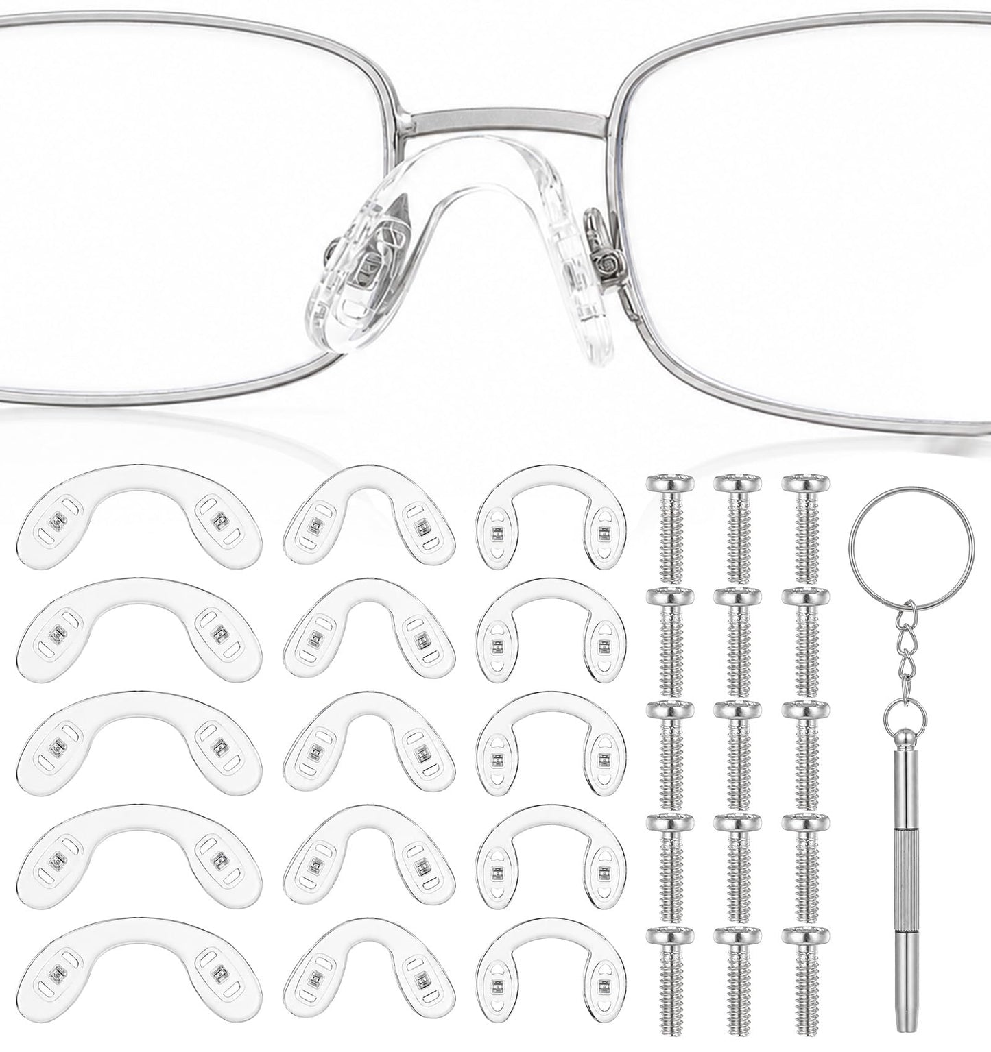 15 Pairs Nose Bridge for Glasses, Silicone Screw in Nose Pads for Glasses