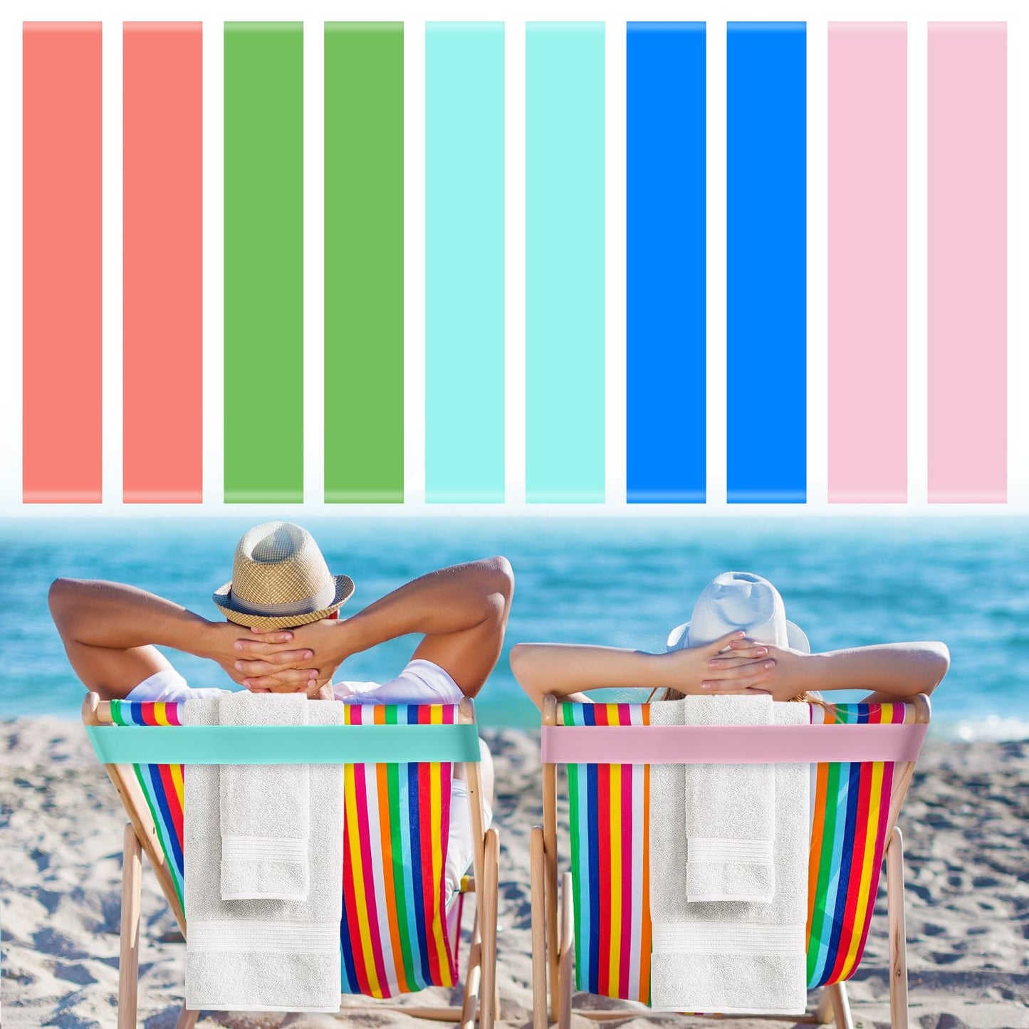 Classicseali Pack of 10 towel straps for beach loungers, beach towel holder clips, towel band for beach loungers for beach, pool, cruise, camping chairs, elastic and durable beach towel holder