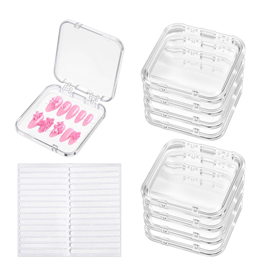 ValueBargain Press On Nail Stand, 8Pcs Transparent Nail Storage Box for Manicurist & Enthusiasts, Includes 60Pcs Double Sided Adhesive Tape Organizing Lightweight
