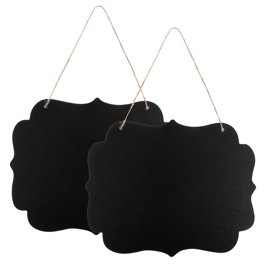 2 Pcs Hanging Chalkboard Sign, Double Sided Memo Message Board with Hanging String for Home Kitchen Wedding Party Decoration (Black, 9.84 x 7.87 Inch)