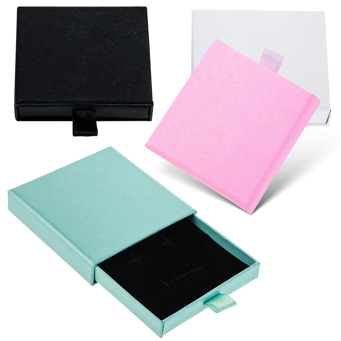 oruola 4pcs Bracelet Gift Box,Pull-out Jewelry Gift Boxes,8 X 8 X 1.85 cm/3.15 X 3.15 X 0.73 In Small Square Gift Box for Bracelets Earrings Necklaces Jewelry Gift Black, White, Pink, Blue