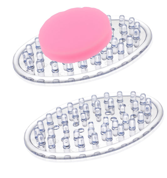 Silicone Soap Holder, 2-Pcs Simplicity Transparent White Oval Drain Bar Slot Saver, Washable Anti-Slip Anti-Fall for Kitchen Bathroom Bathtub Shower Counter Indoor Outdoor