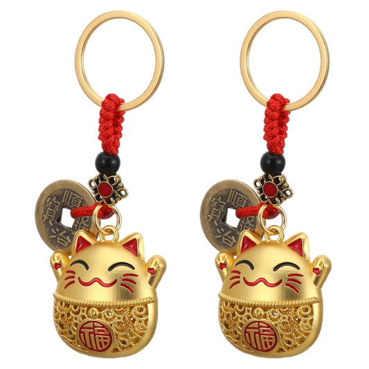 Thrymme 2 Pack Lucky Cat Keychain, 2 Inch Japanese Keychain for Women, Girls, Kids (Gold)