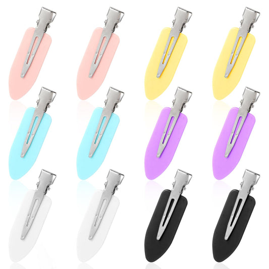 Oruola 12pcs No Crease Hair Clips,Creaseless Hair Clips for Makeup,No Bend Hair Clips for Salon Hairstyle,Flat Clips for Women and Girls,Duck Bill Clips Alligator Hair Barrettes for Styling(6 colors)