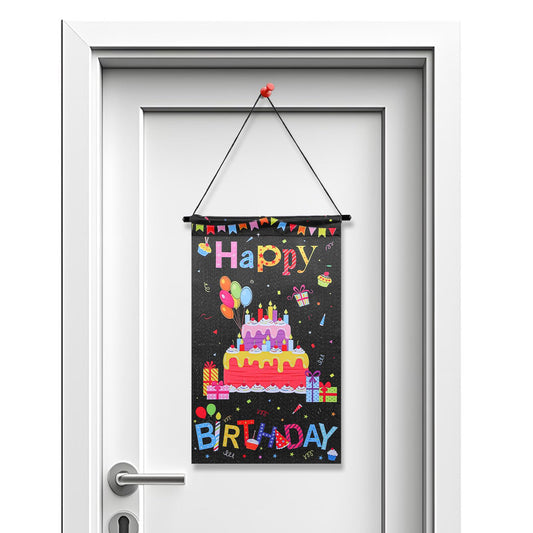 Guduling Birthday Door Banner,Colorful Happy Birthday Door Banner.Birthday Doors Sign,Black Background Hanger Party Supplies for Home Outdoor Baby Shower Wall Decoration