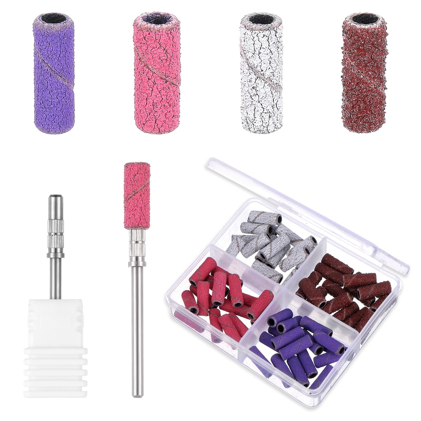 Oruola 60pcs Small Sanding Bands for Nail Drill,Nail Sanding Bands with 3.1mm Mandrel Drill Bits,80/120/180/240 Grit Nail File Sanding Bands for Acrylic Nails Gel Removing Manicure Nail Salon Use