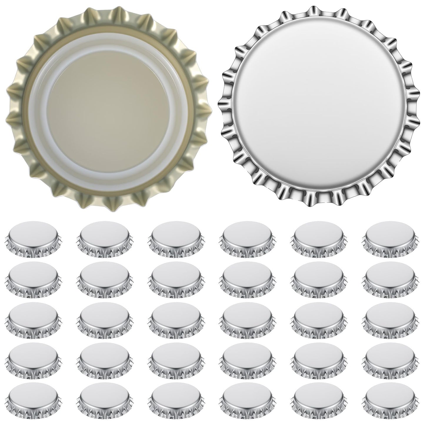 Elegaperma 30Pcs Metal Bottle Caps, Beer Bottle Caps Silver for Homebrew