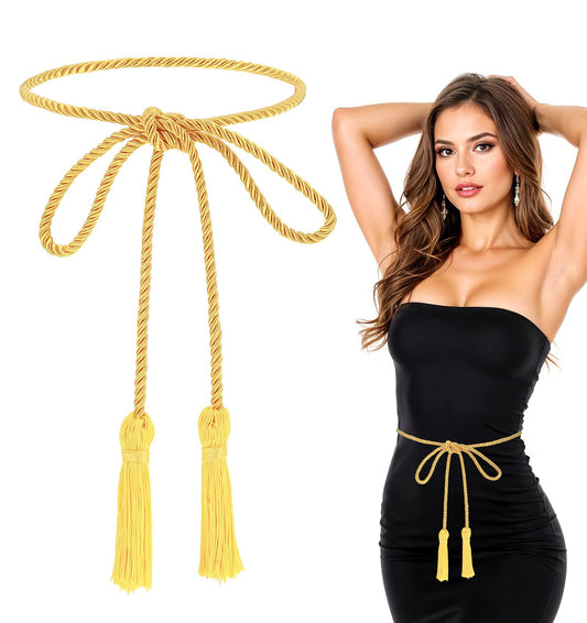ValueBargain Rope Belt, 2 Pcs 170 cm Gold Waist Belt for Women Skirt Dress Toga Accessories (Gold)