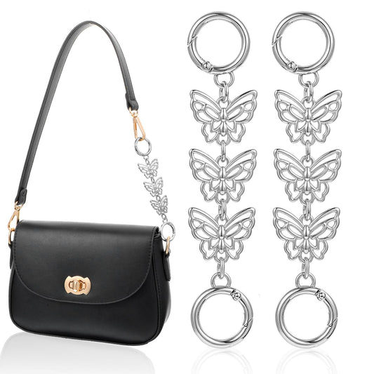 Guduling 2 Pcs Bag Extender Chain,Metal Bag Strap Extender,Butterfly Coach Bags Extenders for Handbags, Shoulder Bags, Luggage, Basket Decoration(Silver)