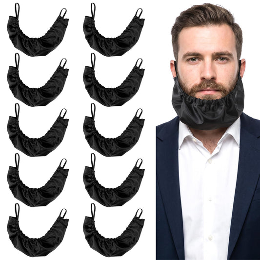Elegaperma 10 Pcs Beard Cap, Adjustable Beard Bonnet for Men Facial Hair Cover, Soft Polyester Beard Guard (Black, 15.75 x 5.91 In)