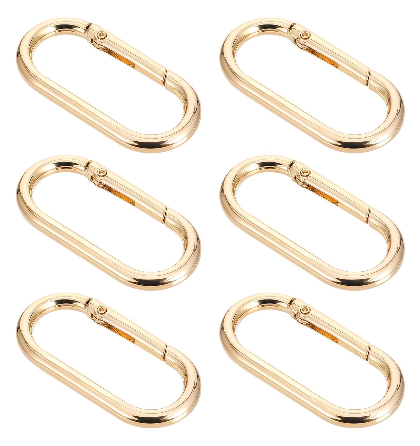 Gold Carabiner Clip 6-Pack - Alloy Spring O Ring Keychain Clips for Purse Strap Keys Handbag, Multi-Purpose Oval Snap Buckle for Crafts Key Rings Bag Accessories
