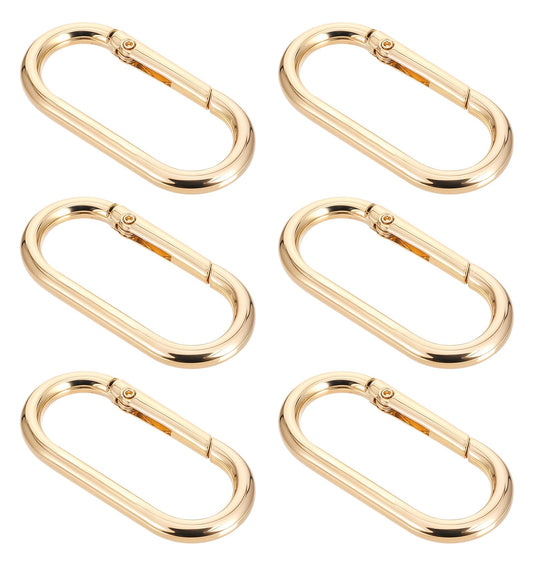 Gold Carabiner Clip 6-Pack - Alloy Spring O Ring Keychain Clips for Purse Strap Keys Handbag, Multi-Purpose Oval Snap Buckle for Crafts Key Rings Bag Accessories