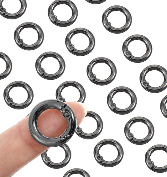 Small Carabiner Clips, 20Pcs 0.67" Mini O rings Carabiner, Lightweight Micro Metal Spring Clasp Keychain Clip for Backpack Purse Charm Dog Tags, Black Round