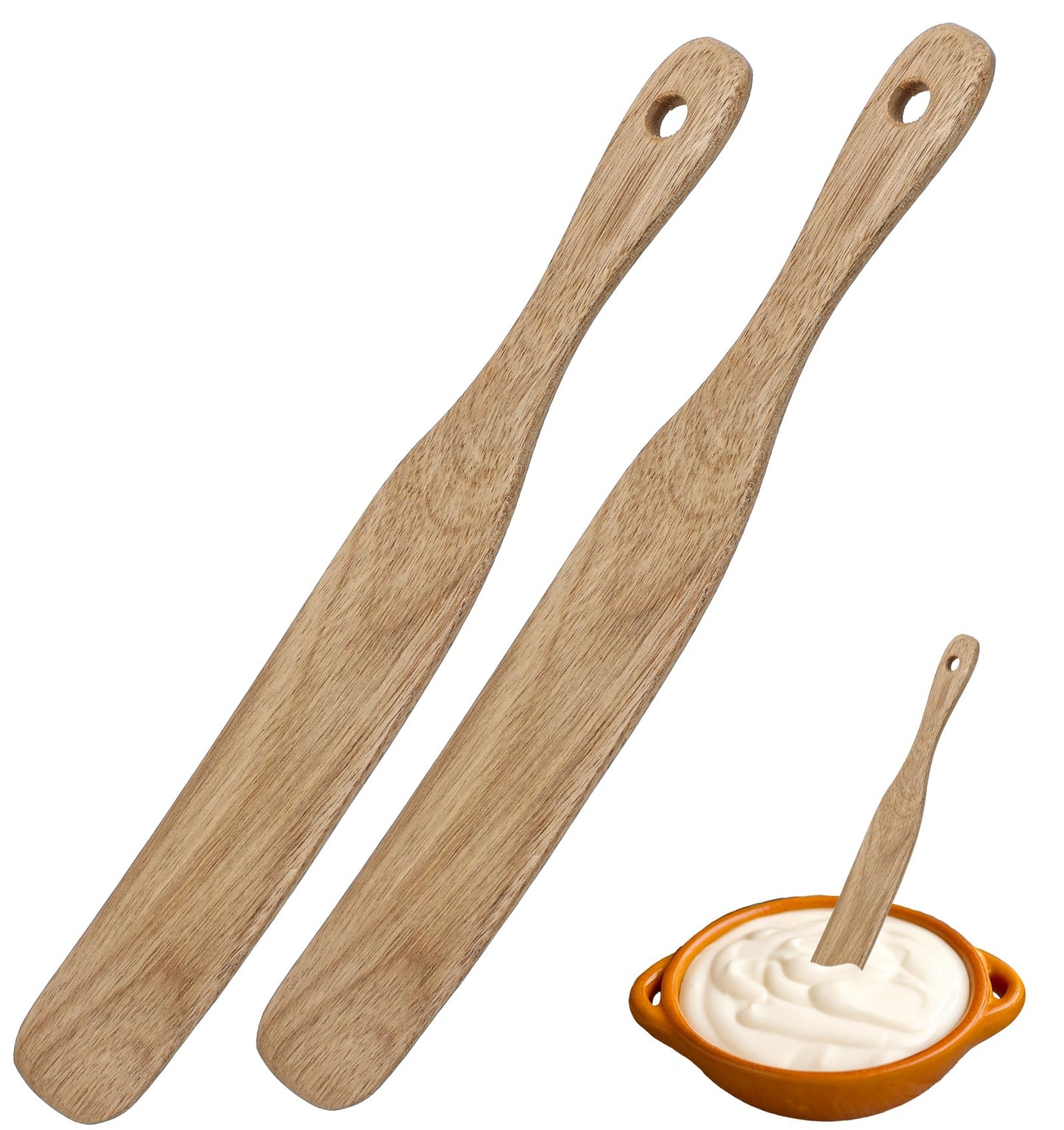 Sourdough Spurtle 2-Piece Set - Handcrafted Wooden Stirring Tools for Bread Baking & Starter Mixing, Spatula with Hanging Holes (Baker's Essential Kitchen Utensils Home Bakers)