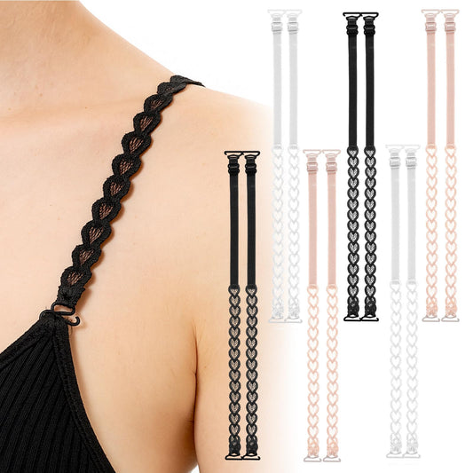 Classicseali 6 Pairs Bra Straps, Heart Dress Straps for Strapless Dress, Elastic Adjustable Lace Decorative Bra Straps Replacement Shoulder for Women Girls, 3 Colors