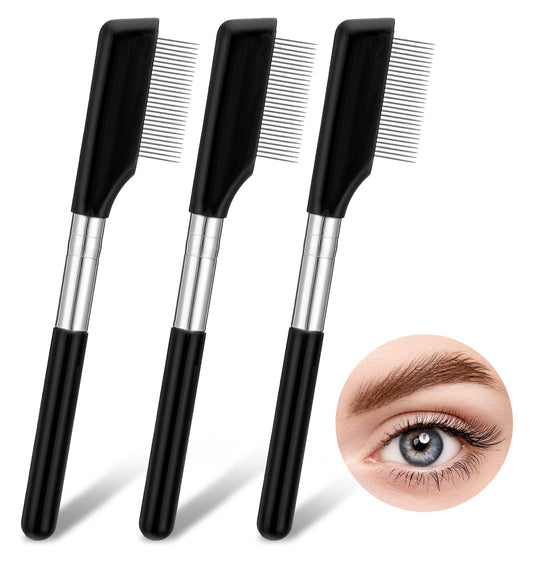 3Pcs Eyelash Comb Separator Tool, Metal Teeth Eyelash Comb, Eye Lash Brushes Grooming Tool for Eye Makeup, Perfect for Eyelashes and Eyebrow Separation, Short Handle Travel Size