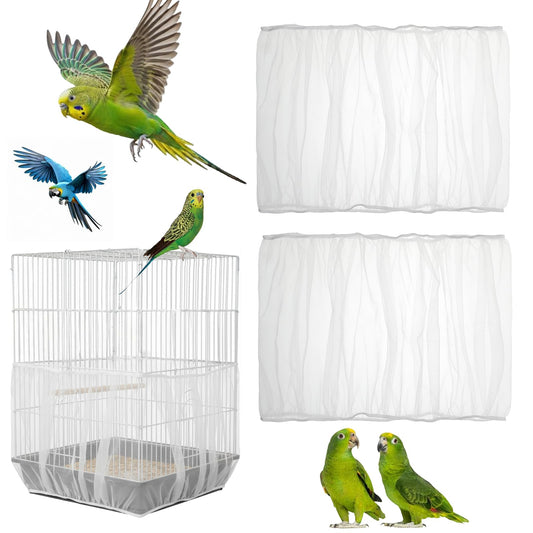 Elegaperma 2 pcs Bird Cage Net, Adjustable Bird Cage Skirt Birds Cages Netting Seed Catcher White Polyester Splash Guard for Parrot Finch Cages