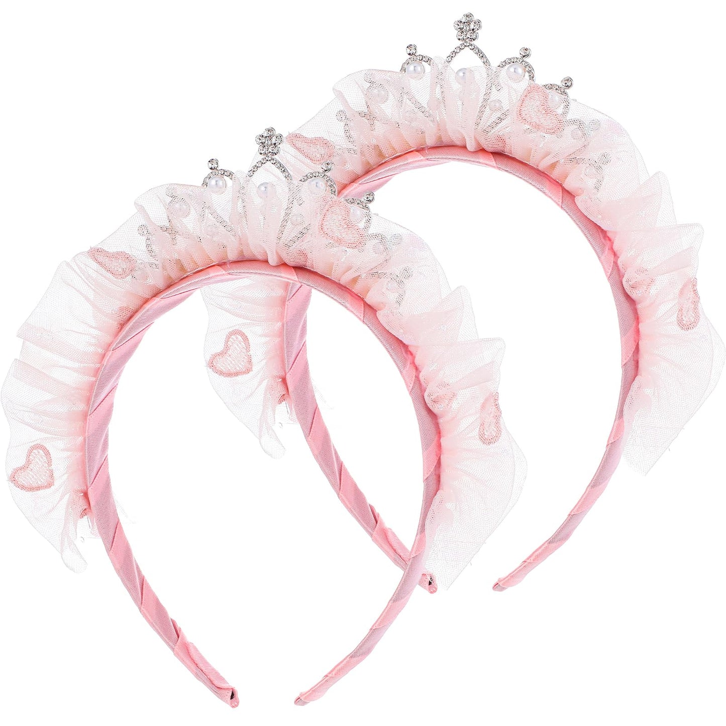 Classicseali 2pcs Kids Tiara,Cute Tulle Toddler Crown, Glitter Pearl Toddlers Princess Crowns,for Girls Birthday,Christmas Costumes, Halloween Costume Hair Accessories, Pink