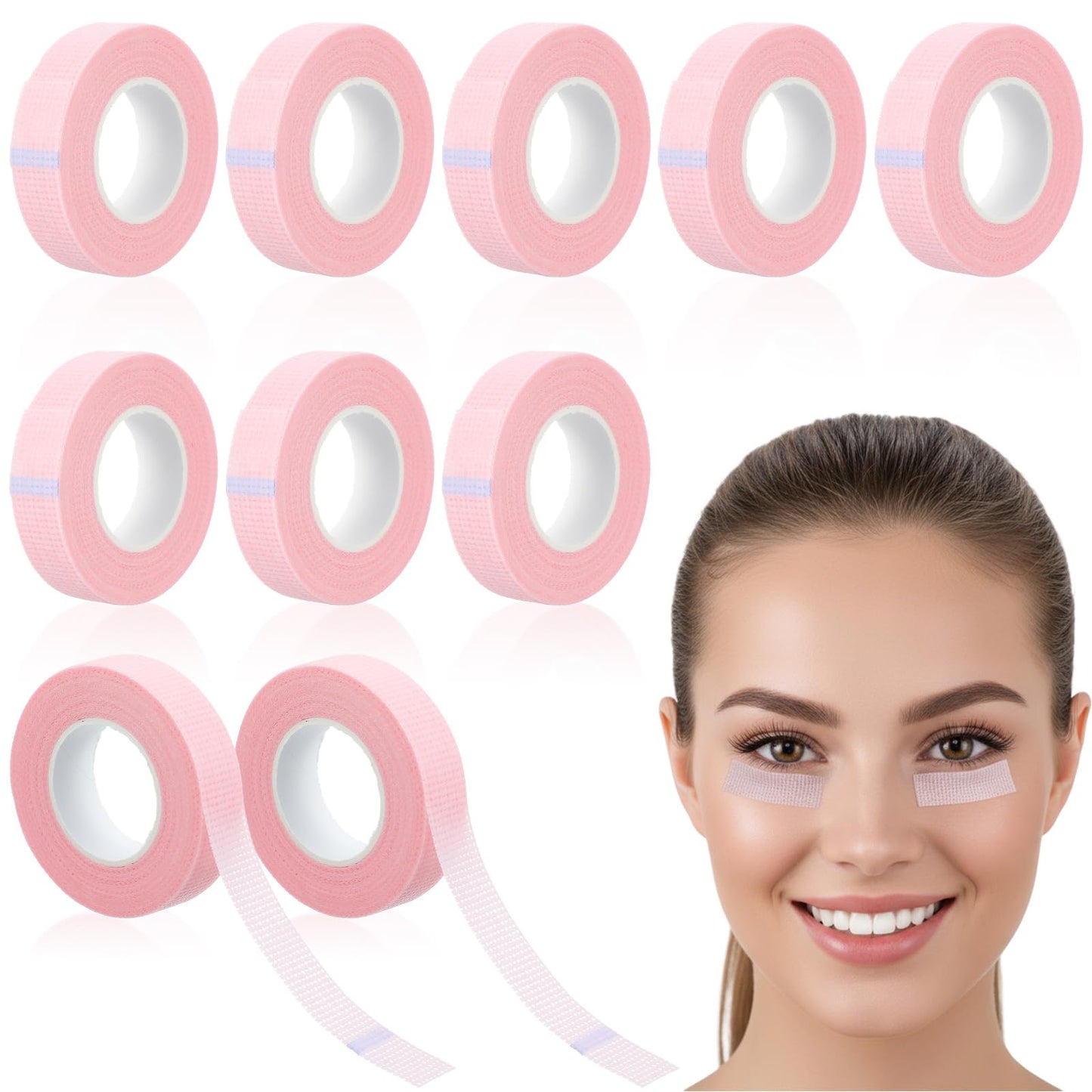 Elegaperma 10 Rolls Lash Tape for Clusters,Sensitive Tape for Lash Extensions,Eyelash Extension Tapes,Breathable Non-Woven Fabric,Makeup Tapes for Eyeshadow,9 m Each Roll,Pink