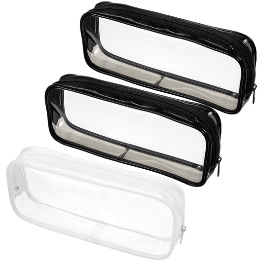 Classicseali 3PCS Clear Makeup Bag, Multipurpose Makeup Pouch Clear with Zipper, Soft, Elastic, Waterproof Clears Makeup Bag Small, for Lip Gloss, Tweezers, Skin Care,Makeups Brushes, Black, White