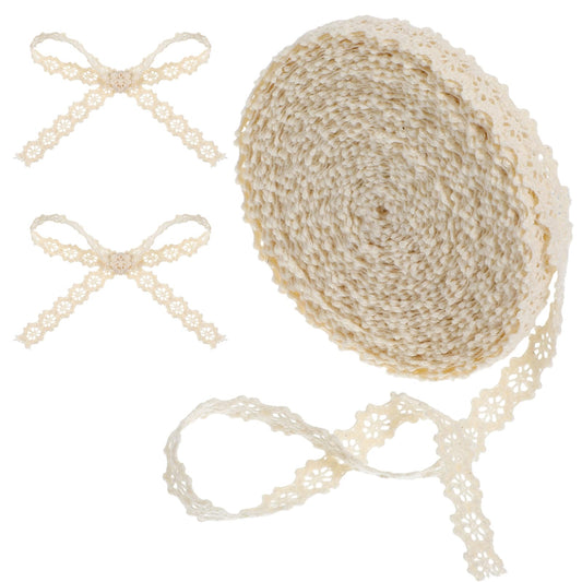 20Yards Lace Trimming for Sewing, Beige Crochet Cotton Lace Trim,Laces Trim for Sewing, Cotton Ribbon Trims for Crafts, Gift Package Wrapping,Bridal Wedding Decoration,Scrapbooking Supplies, 1cm Wide