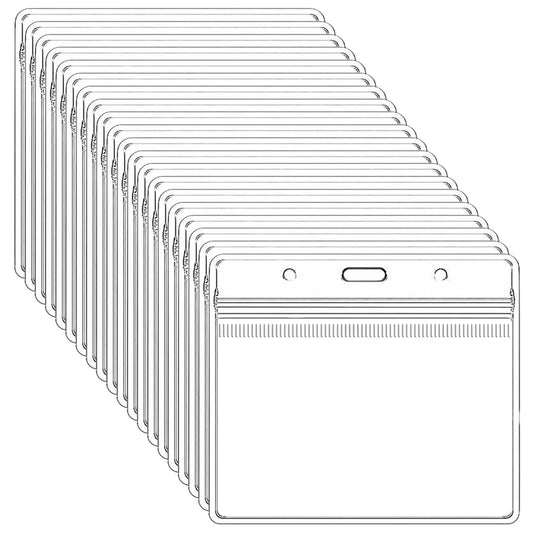 Oruola 20pcs Horizontal Badge Holder,Clear Badge Holder 2.36 x 3.54 in,PVC Badge Holder Horizontal with Waterproof Resealable Zip Type Protector for Name Tag Holder RFID Proximity Credit Card