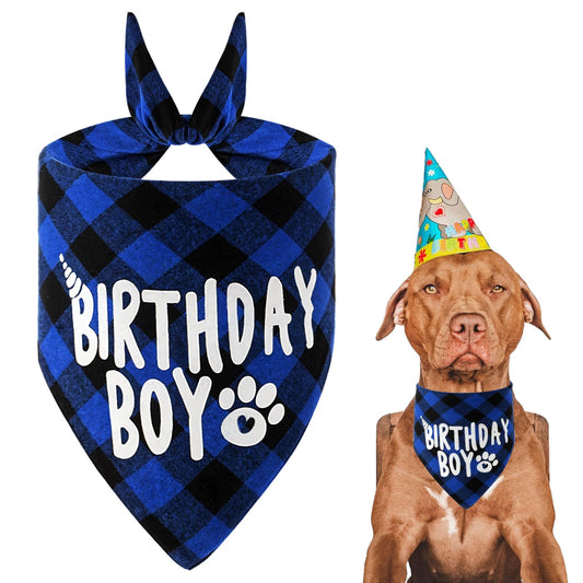 Classicseali Dog Birthday Bandana, Cotton Triangle Dog Bandana for Small Dogs, Dogs Birthday, Neckerchief Dog for Small, Medium Dogs Cats Decoration, Birthday Boy Bandana Dog (Blue)