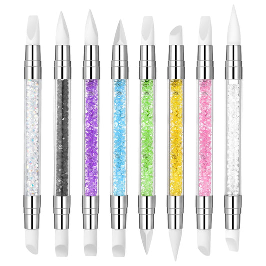 Classicseali Pack of 9 Silicone Tool Nails, Silicone Tool Nail Art Kit, Nail Silicone Tools, Double Heads Silicone Brush, Nail Brush for Design, Shaping, Drawing, Carving, Nail Foil