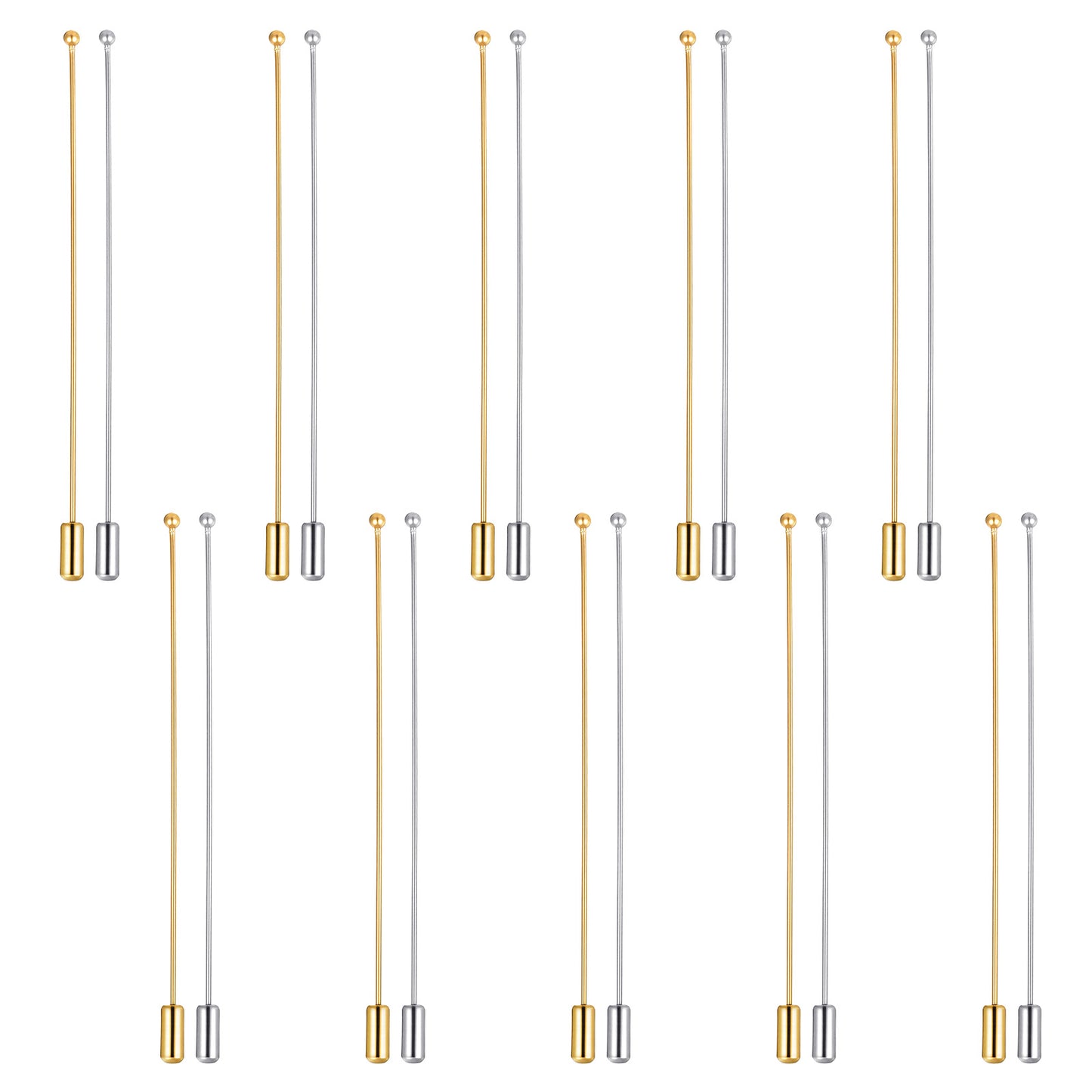 Classicseali 10 Pcs Hat Pins for Women, Metal Hat Pin Silver Brooch Boutonniere Sticks Long Needle Eye Pin with Stopper Ends for DIY Costume Jewelry Making Accessories, Gold, Silver