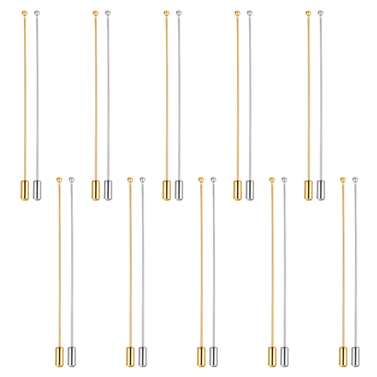 Classicseali 10 Pcs Hat Pins for Women, Metal Hat Pin Silver Brooch Boutonniere Sticks Long Needle Eye Pin with Stopper Ends for DIY Costume Jewelry Making Accessories, Gold, Silver