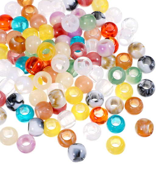 100Pcs Large Hole Beads, 6.5mm Acrylic Beads for DIY Jewelry