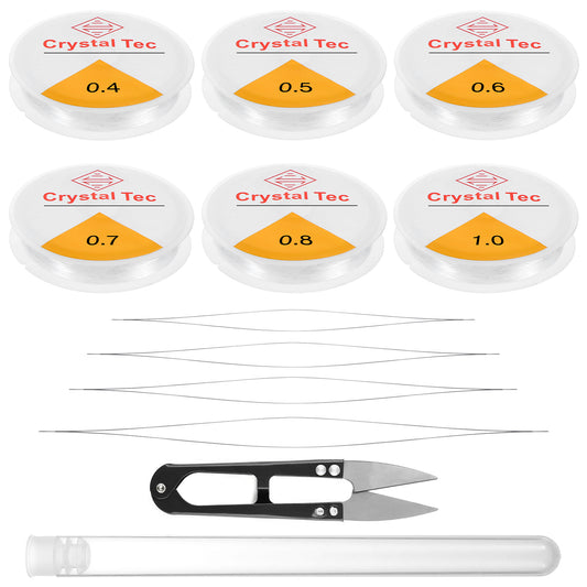 Oruola 6 Rolls Elastic Cord for Bracelets,0.4/0.5/0.6/0.7/0.8/1mm Elastic for Bracelet Making,6 Sizes Clear Stretchy String for Bracelets with Scissors Beading Needle for DIY Jewelry Bracelet Making