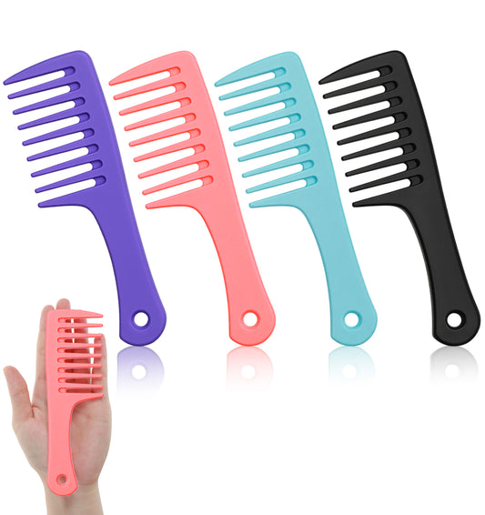 4 Pcs Wide Tooth Comb for Curls, Portable Plastic Wide Comb For Styling Curly, Long, Wet Hair