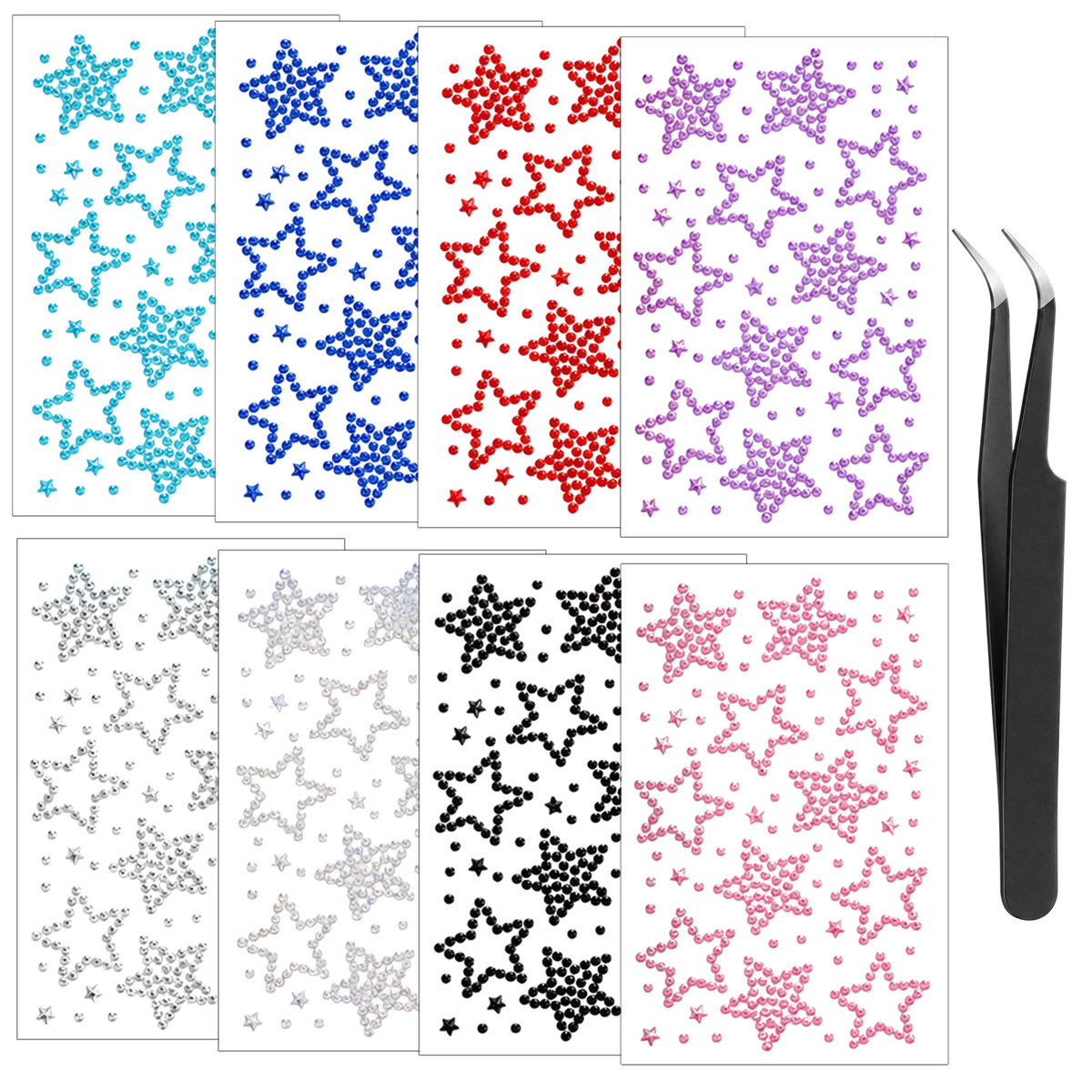 Elegaperma 8 Sheets Stick on Face Gems, Self Adhesive Star Face Jewels