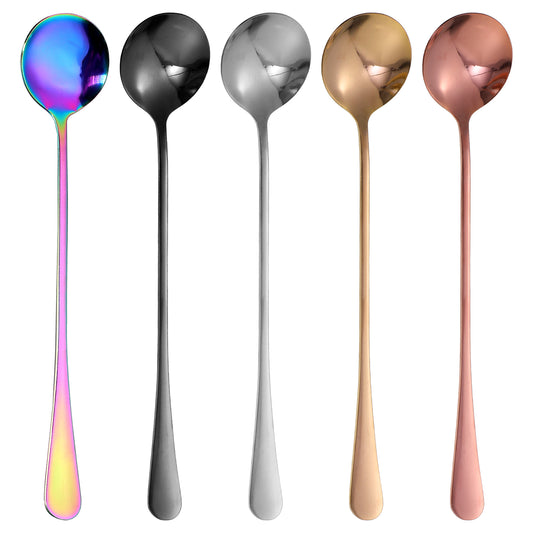 Guduling 5pcs Sundae Spoons, Long Handled Teaspoons, Long Teaspoons, Tablespoons, Stainless Steel, Suitable for Coffee, Tea and Dessert Sundae, Colorful
